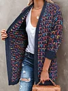 Cozy One Colorful Grid Chunky Knit Sweater Cardigan, Casual Drop Shoulder Long Sleeve Cardigan for Spring & Fall, Women's Clothing