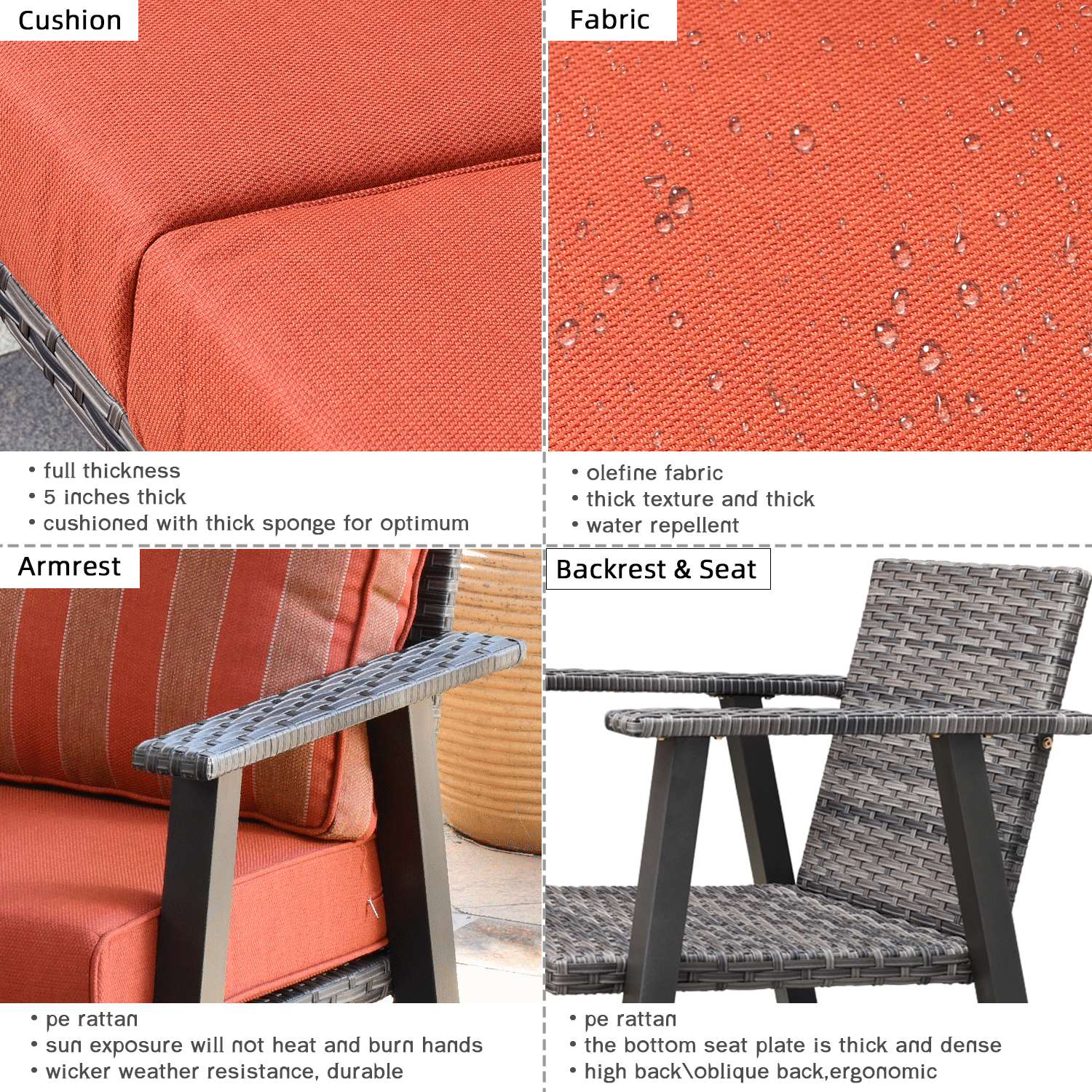 Ovios Patio Backyard outdoor PE rattan wicker sofa couch