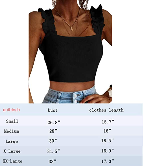 Women Square Neck Ruffle Crop Tank Top