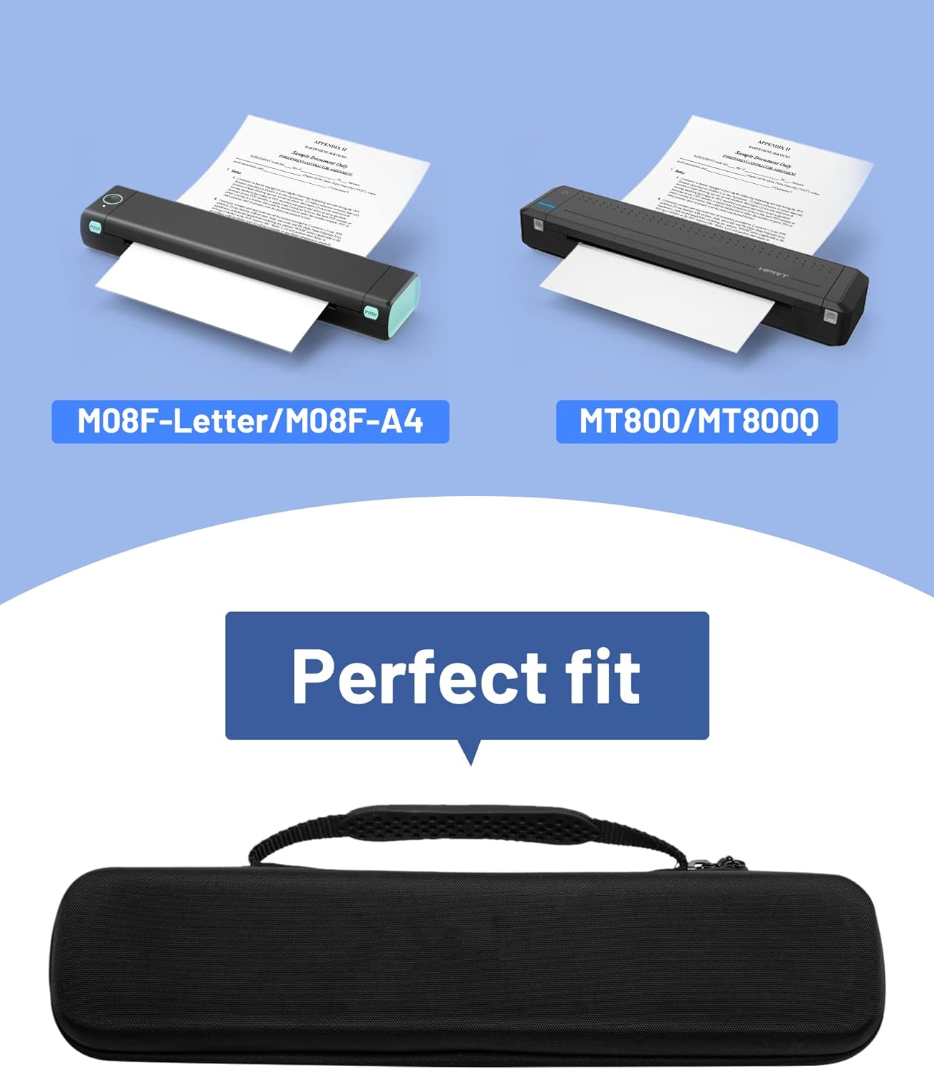 Itari EVA opbergtas voor draagbare printer M08F - Draagtas is compatibel met phomemo Colorwing M08F en Hprt MT800/MT800Q draagbare printers voor draadloos reizen, compact, lichtgewicht en schokbestendig