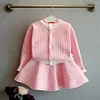 Kid Baby Girl Autumn Plaid Knitted Suit Cardigan Sweater 2 Pcs Sets