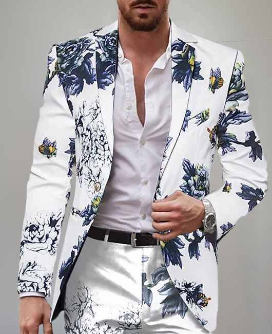 Party Floral Print Notch Lapel Blazer & Pants 2Pcs Set