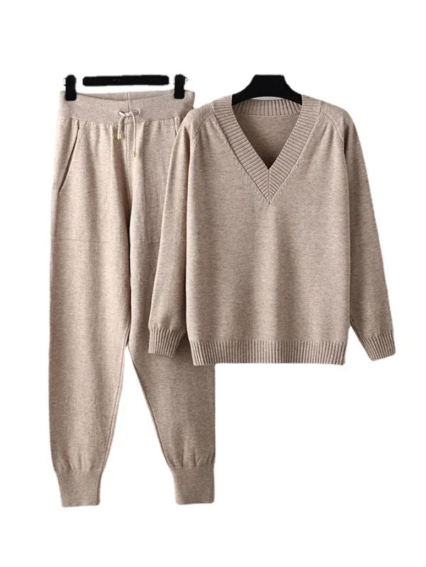 Effortless Elegance: Casual Loose Harem Pants and Solid Color V-Neck ...