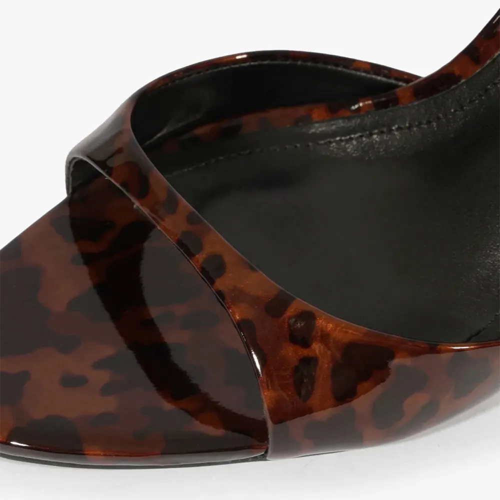 Tortoise Shell Pattern Heels Brown & Black Patent Leather Tortoiseshell Pattern Mule Heels