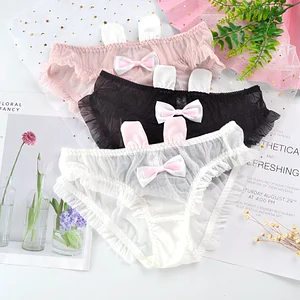 Rabbit Cute Ears Bow Mesh Sexy Lace Hollow Briefs