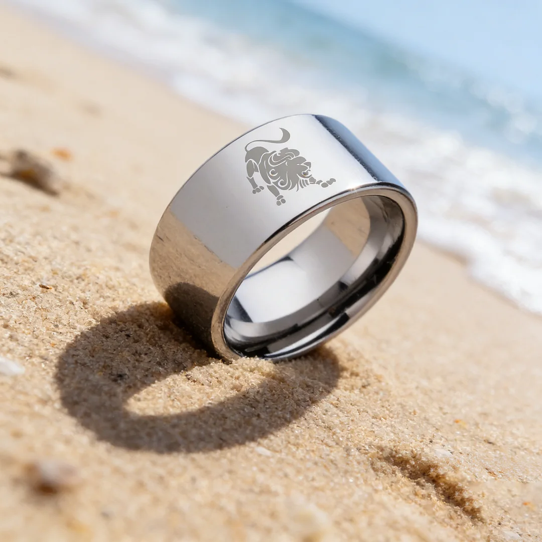 4MM 6MM 8MM 10MM Width Silver Flat Tungsten Carbide Rings Zodiac Leo Laser Couple Wedding Bands 