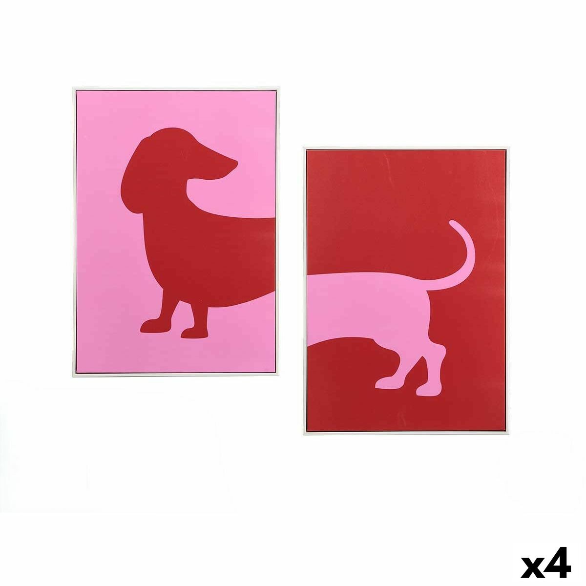 Canvas Gift Decor Red Pink Dog 50 x 3 x 70 cm (4 Units)