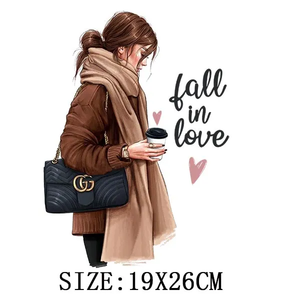 Fashion Girls Thermal Sticker On T-shirt DIY A-levels Iron On Transfer For Clothing Pretty Lady On Woman Clothes Patch Appliqued