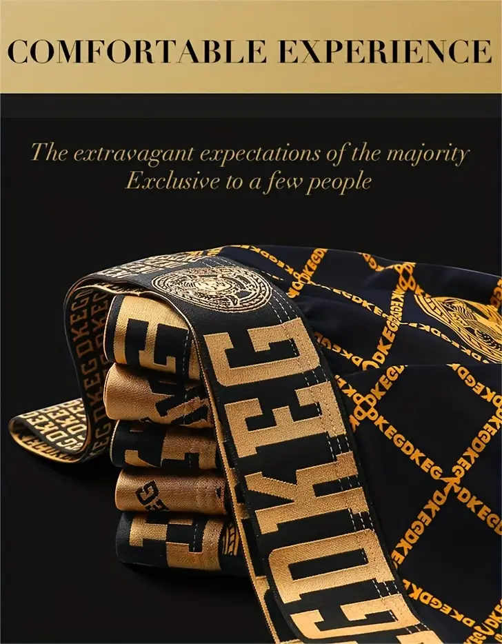 dkeg 6pcs mens ice silk boxer briefs luxury style golden print antibacterial breathable comfy boxer trunks elastic sports shorts mens casual underwear for daily wear details 3