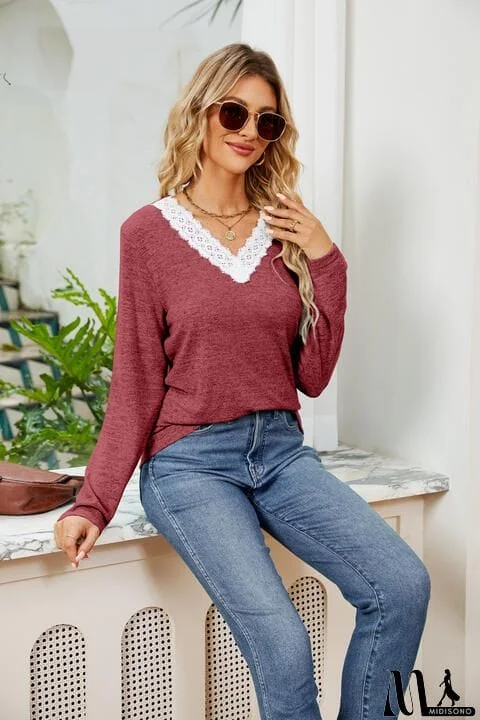 MidiSono - Lace Detailed V Neck Top
