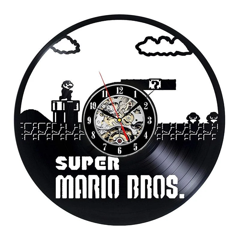 Super Mario Game Vinyl Record Wall Clock Modern Design Play Room 3D Hanging Clock Wall Watch Art Home Decor Gifts for Children