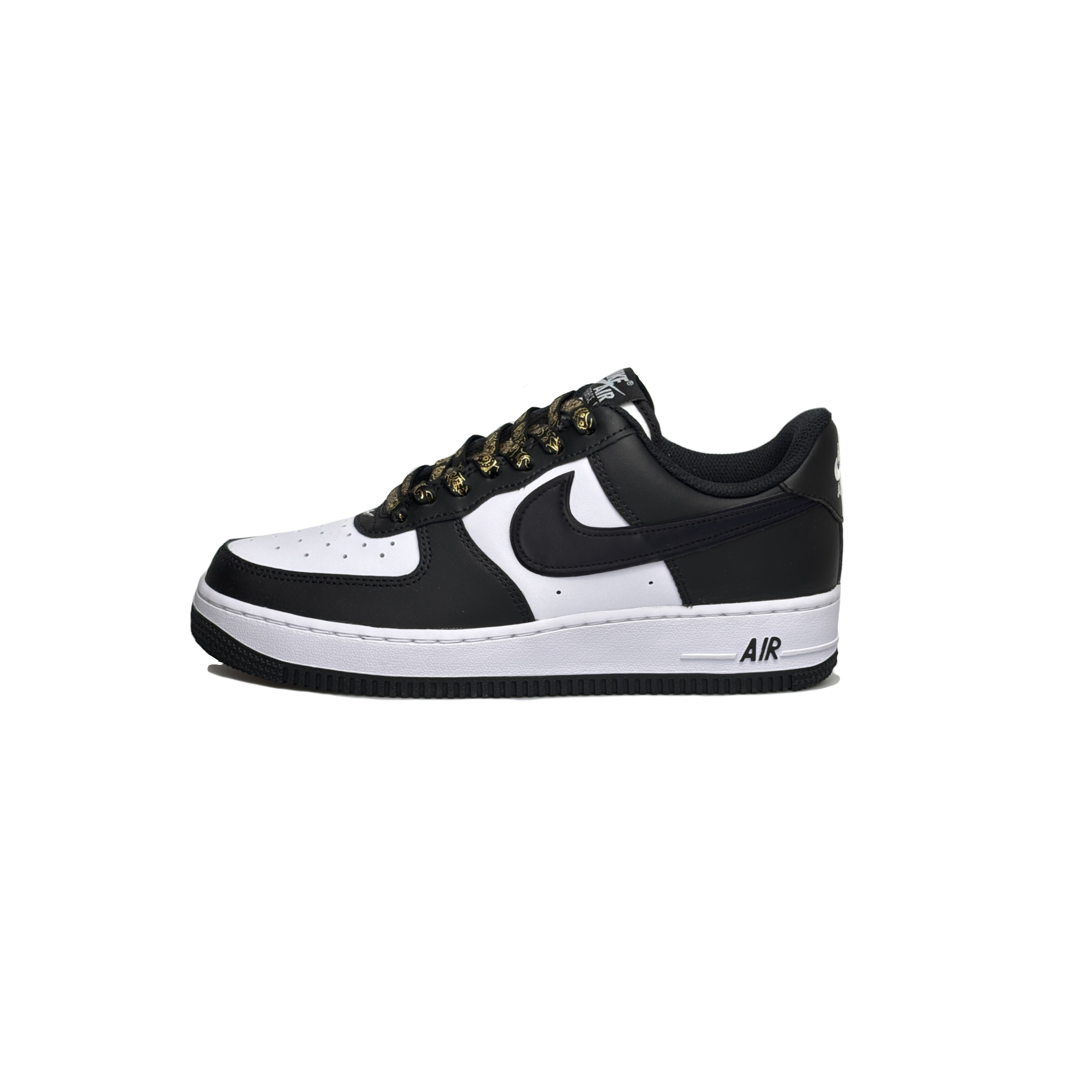 Nike Air Force 1 Anti-Slip Wear-Resistant Low-Top Skateboard Shoes Unisex Black White Gold