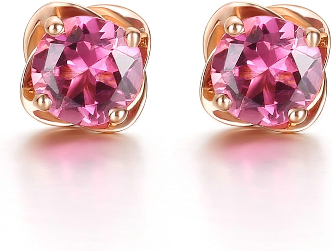 knsam 18 K oro pendientes para mujer redondo solitario de ley Fine Jewelry – Pendientes de oro rosa