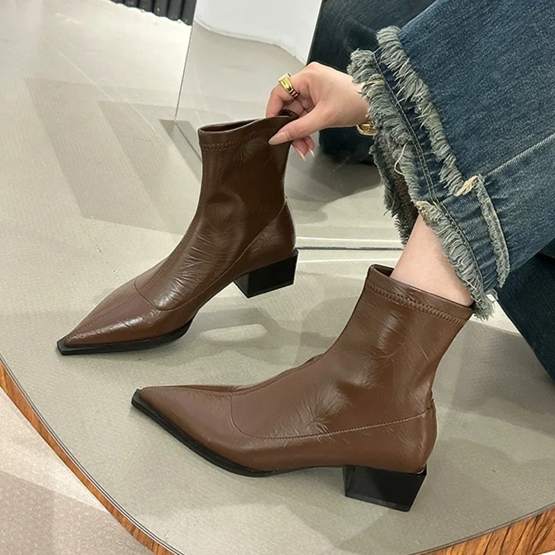Breakj Breakj Short Boots Women's New 2023 Autumn / Winter Women's Boots Fashion Thick Heel Thin Boots Niche Design Martin Boots