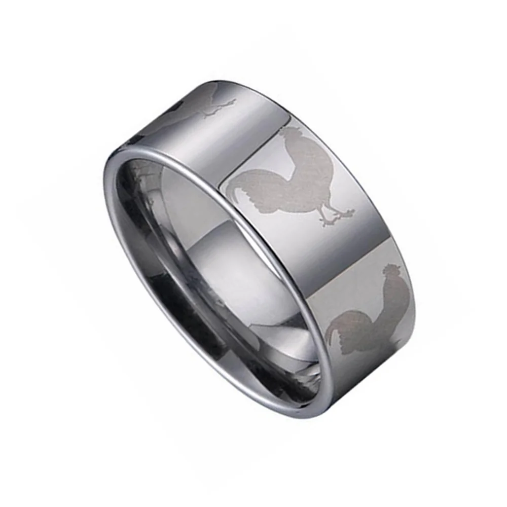 6MM 8MM 12MM Silver Zodiac Cock Laser Pattern Flat Tungsten Carbide Couple Rings High Polished