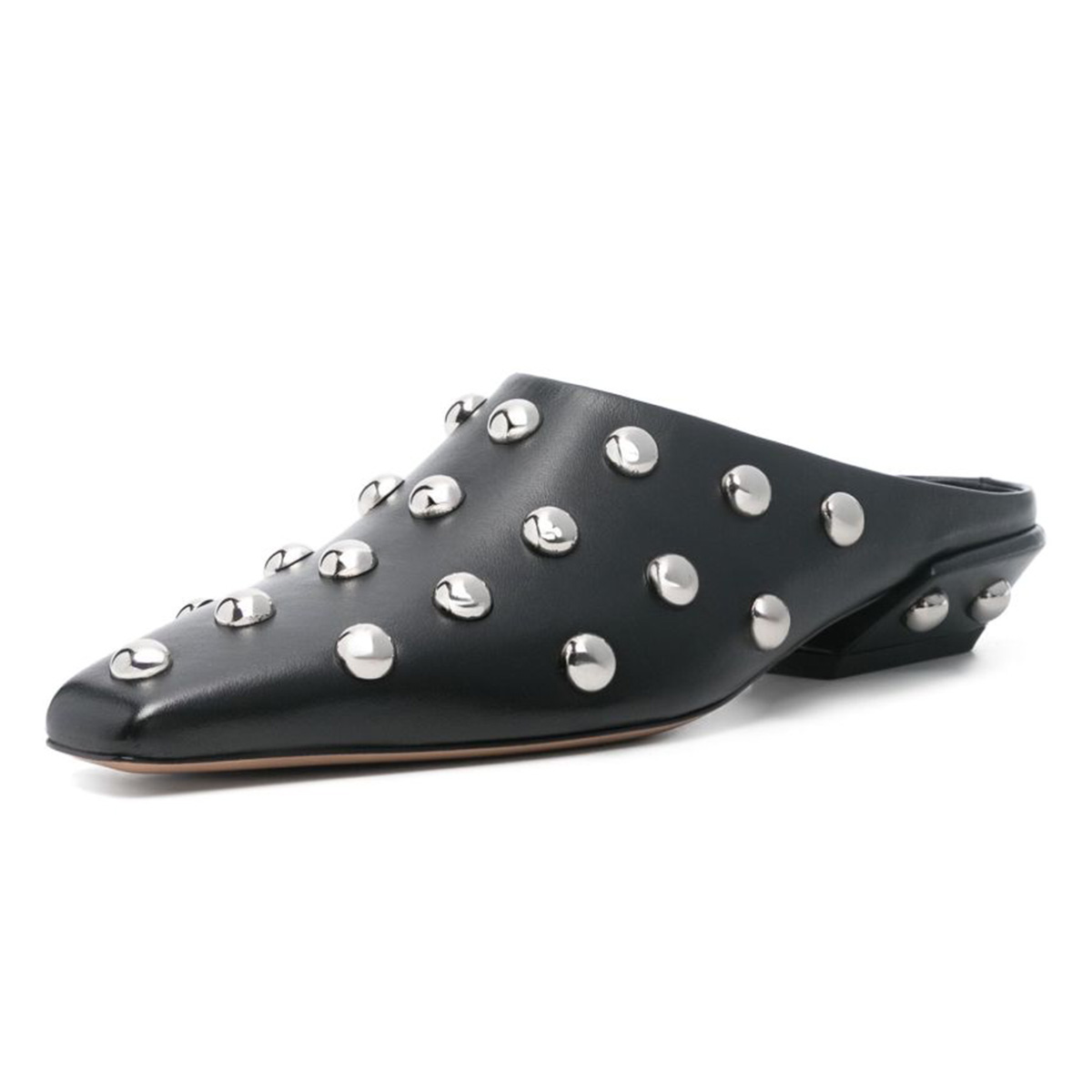 Women's Studded Square Toe Slip On Black Block Heel Mules Shoes Nicepairs