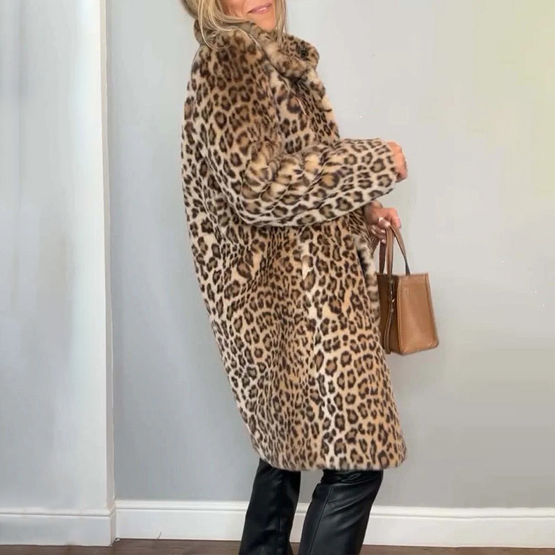 Women's Leopard Print Mid-Length Jacket