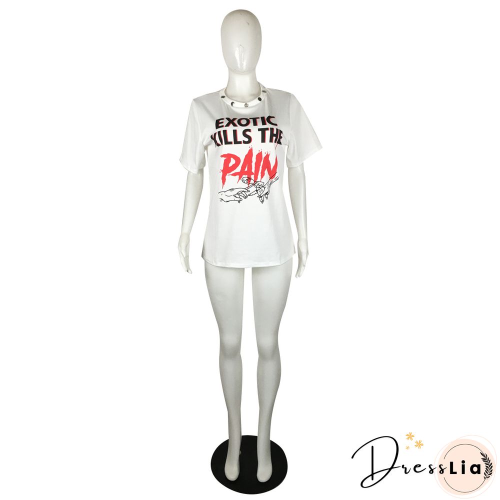 Plus Size Summer Casual Streetwear Pattern Print Short Sleeve Round Neck Pullover Cotton Female Slim Fit Vintage T Shirt