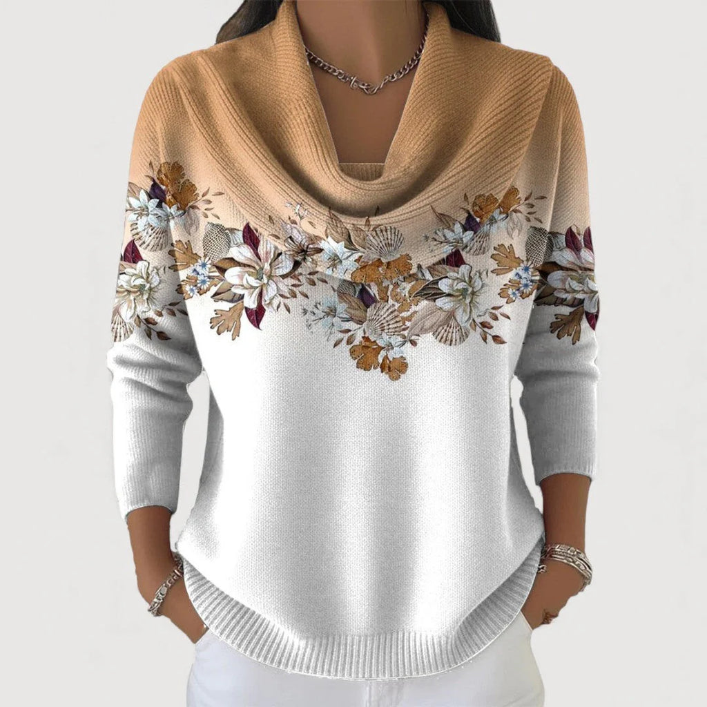 Women's sweater with floral trim on the neck