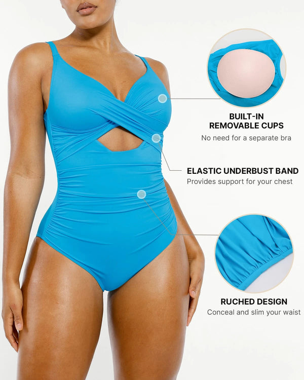 Ribbed Cutout-Front Shaping Swimsuit