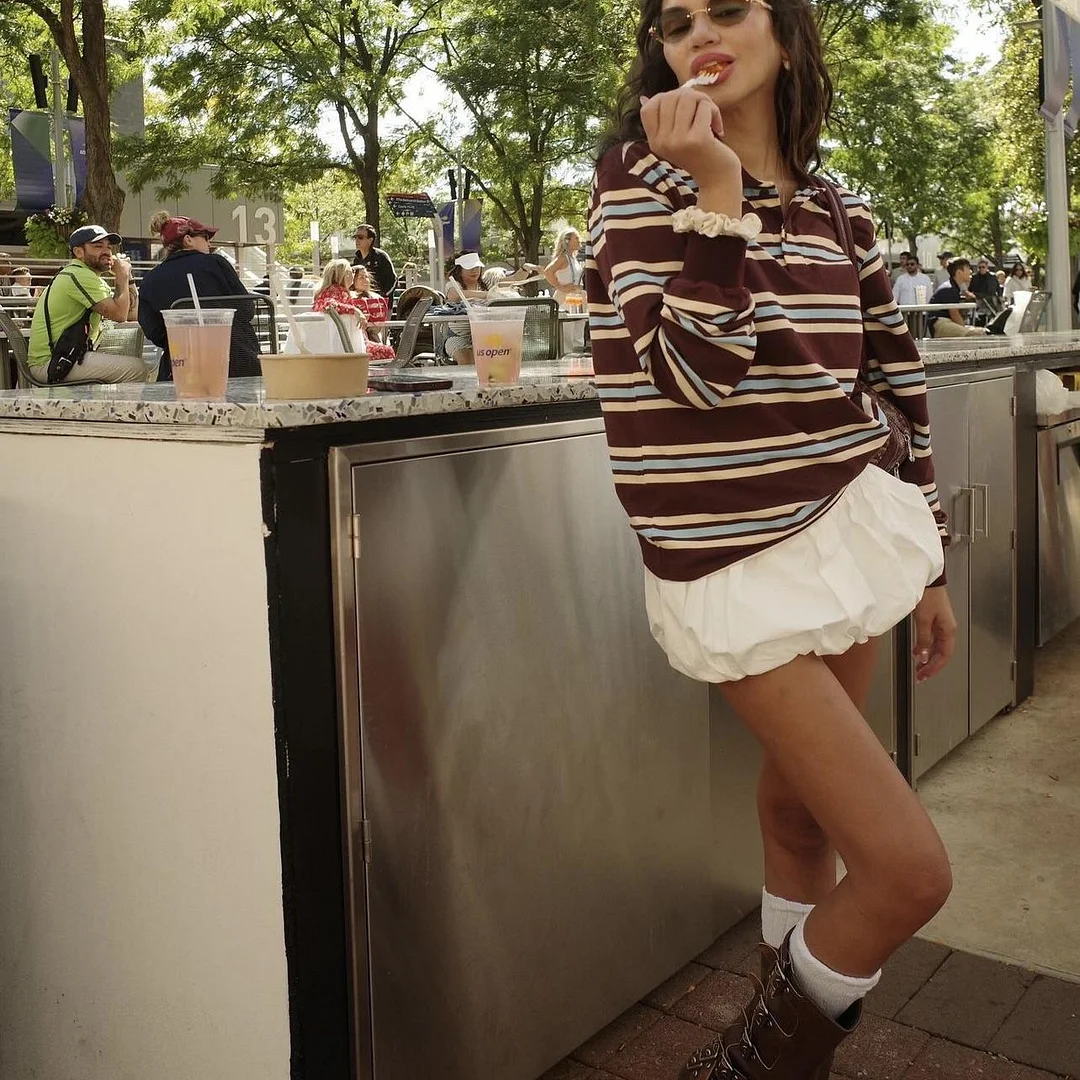 Nigikala Nigikala Autumn New Women's College Style Bumpy Horizontal Striped POLO Shirt Long-Sleeved T-Shirt Girl