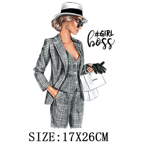 Fashion Girls Thermal Sticker On T-shirt DIY A-levels Iron On Transfer For Clothing Pretty Lady On Woman Clothes Patch Appliqued