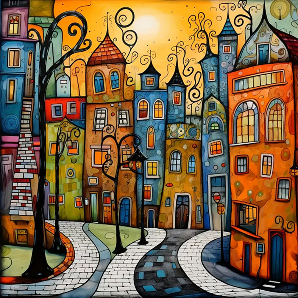 Cross stitch 14ct Stamped Colorful Houses (40*40cm)-Guru-buzz