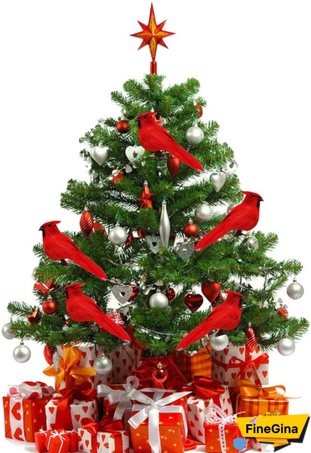 12 PCS Artificial Red Cardinal Birds with Clip-5.0 Inch Christmas Cardinal Birds Clip for Christmas Tree Ornament Decorations