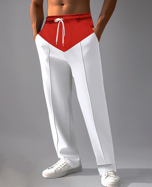 Casual Drawstring Waist Slant Pocket Colorblocks Straight Pants