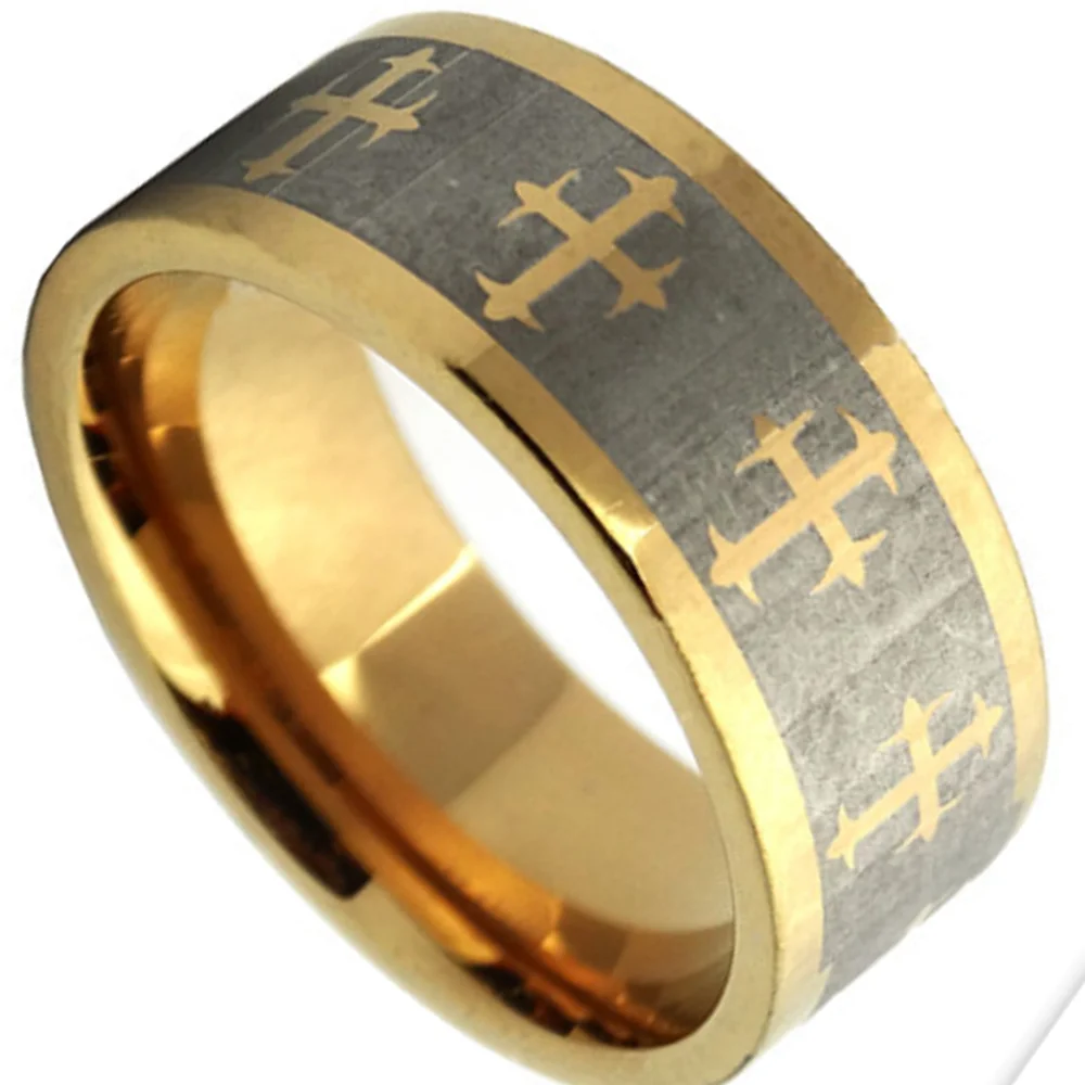 6MM 8MM Mens Tungsten Carbide Cross Laser Gold Wedding Bands
