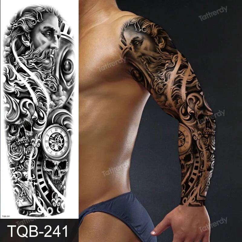Sdrawing Temporary Tattoos men large full arm sleeve tattoo god wolf moon dragon lion king tiger forest tattoo designs big body