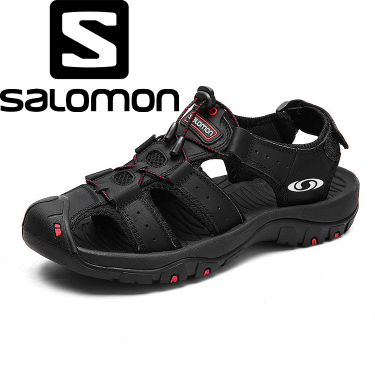 Sandálias de praia masculinas Salomon® para caminhada em couro. Calçados masculinos para atividades ao ar livre. Sandálias respiráveis ​​para pesca. 2024.