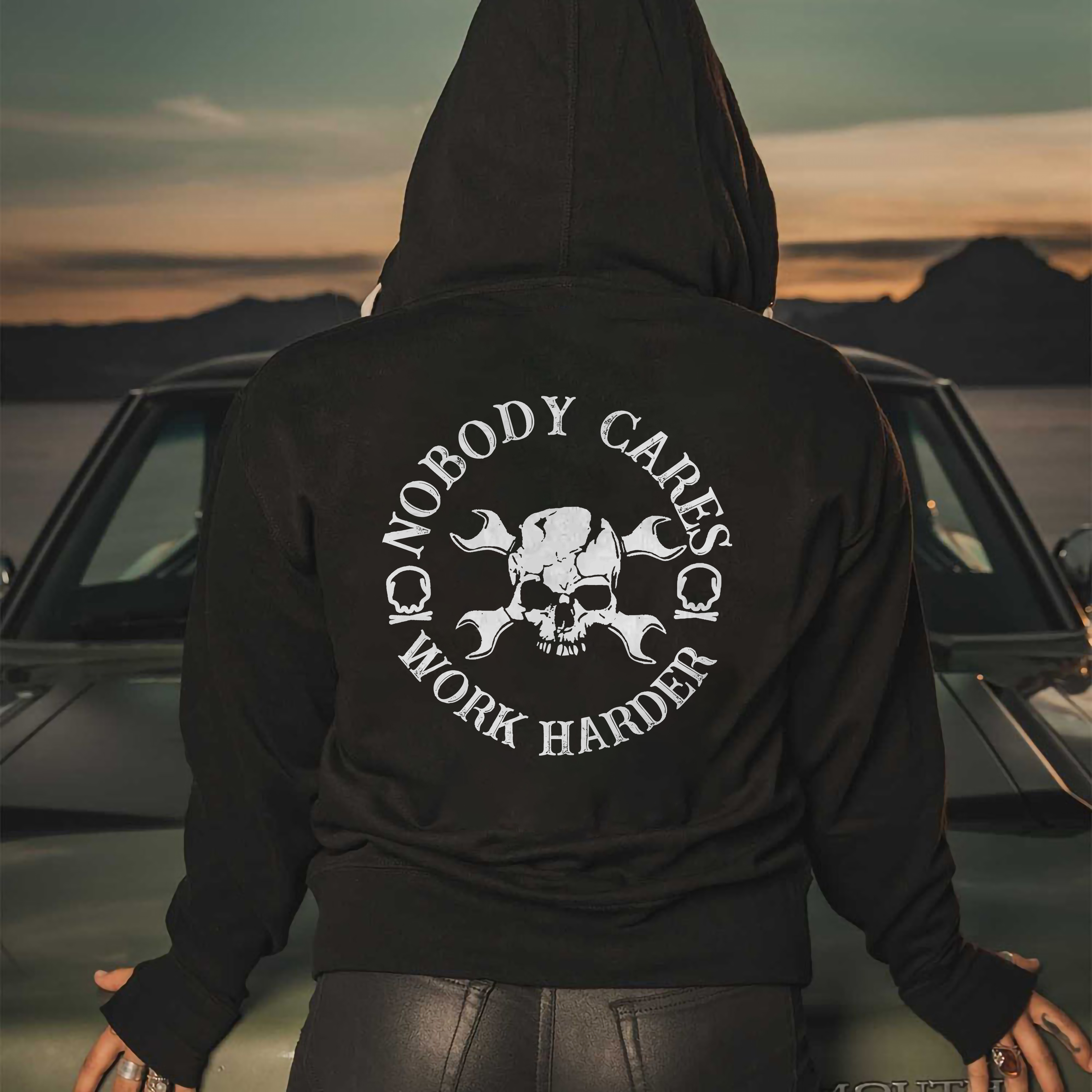 Skull Nobody Cares Work Harder Hoodie - Livereid