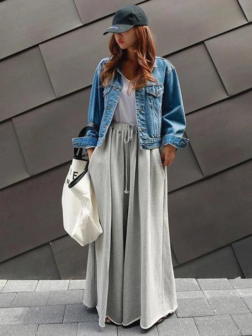 Urban Comfort: Wide Leg Elastic Waist Pants in a Stylish Gray Hue