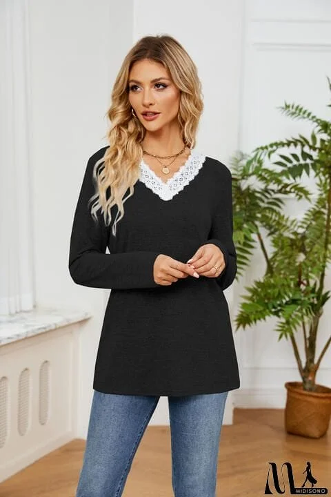 MidiSono - Lace Detailed V Neck Top