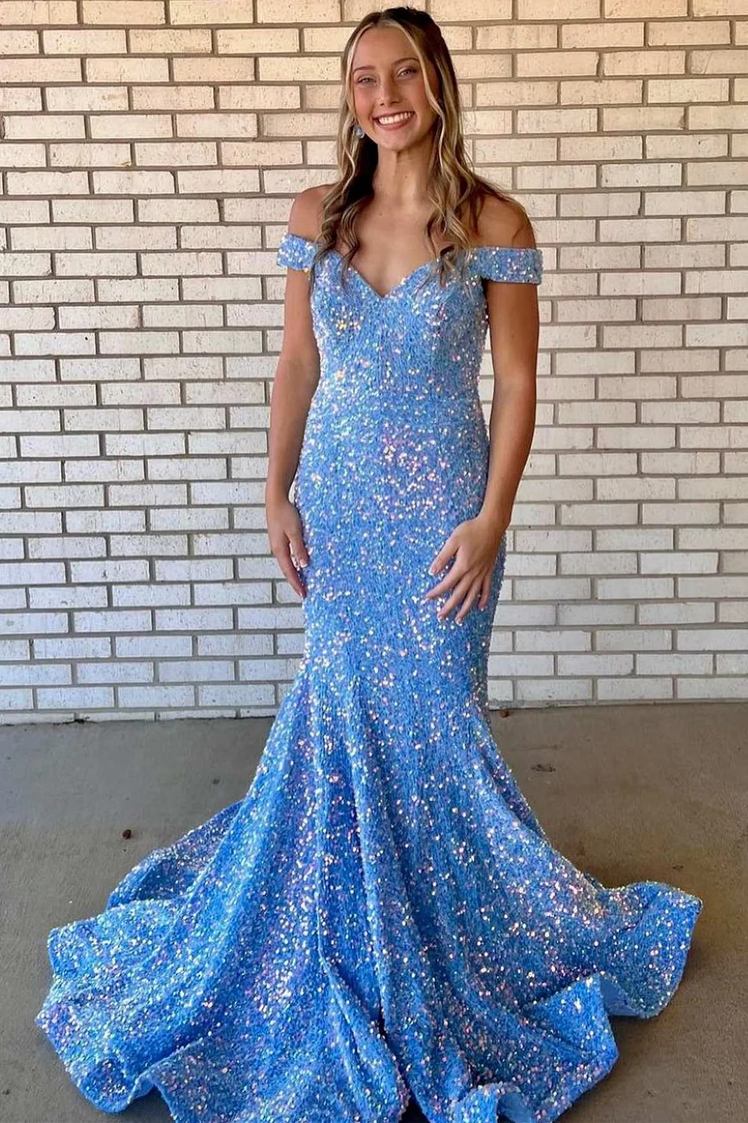 Miabel Shinning Off-the-shoulder Mermaid Prom Dress Long With Sequins 