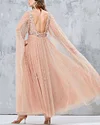 Embroidered Tulle Dress With Detailed Embroidery Bodice And Cape Sleeves