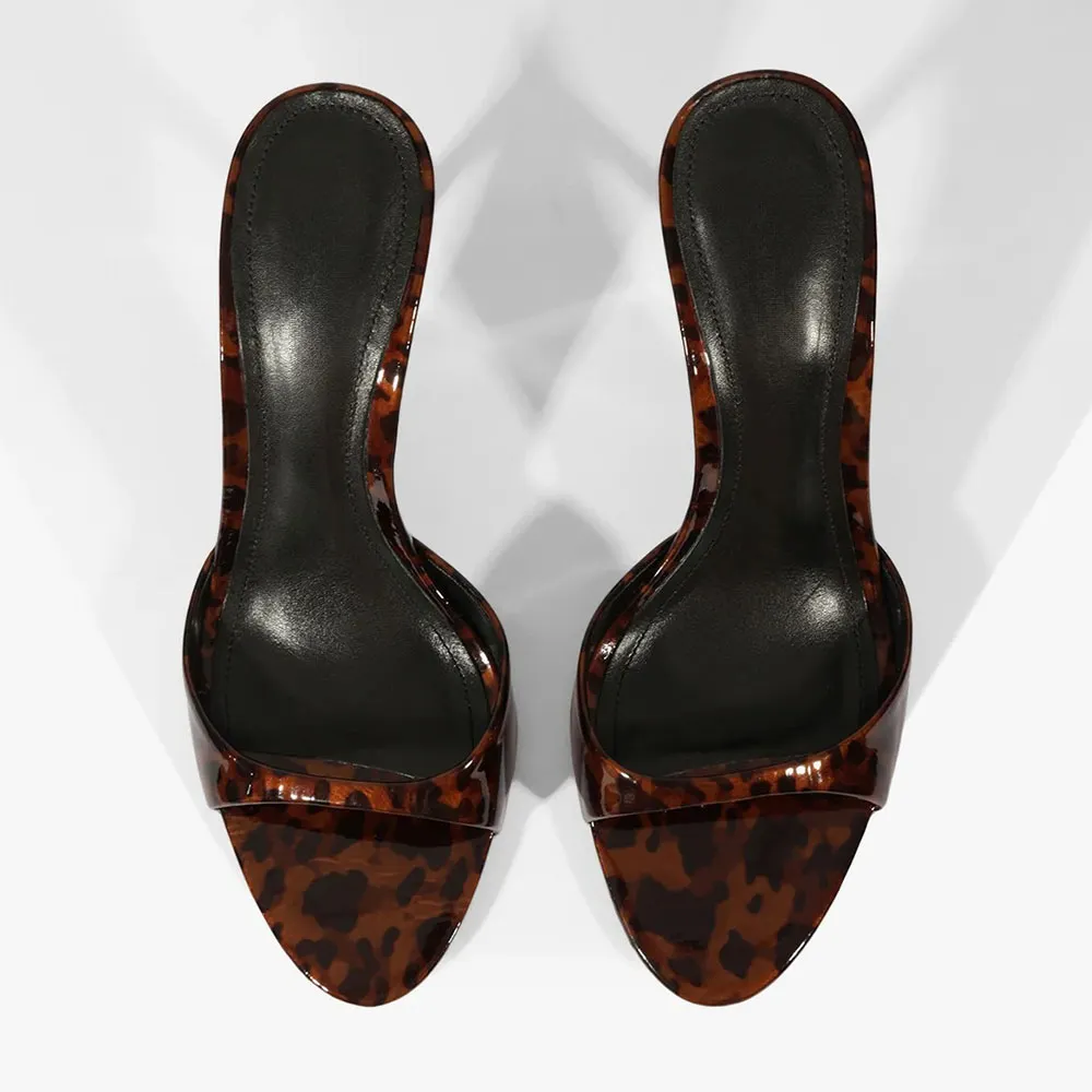 Tortoise Shell Pattern Heels Brown & Black Patent Leather Tortoiseshell Pattern Mule Heels