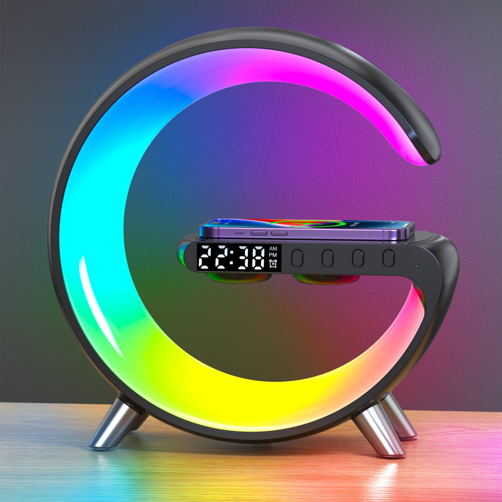 Multifunctional Bluetooth Speaker-colorful Atmosphere Light Wireless Charging And Clock All-in-one Machine