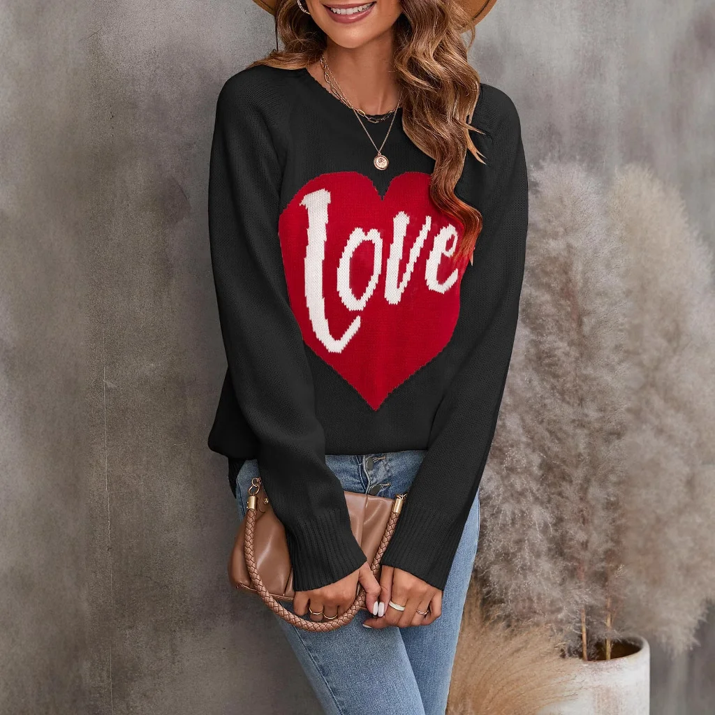 Athvotar Athvotar And Winter New Loose Love Letter Round Collar Knitted Shirt Long-Sleeved Sweater Woman