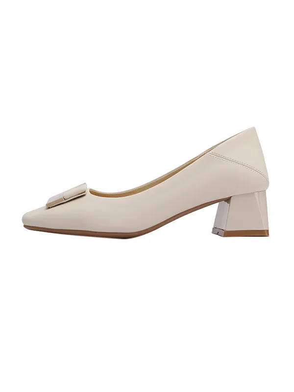 Square Toe Leather Chunky Heels Shoes main image 0