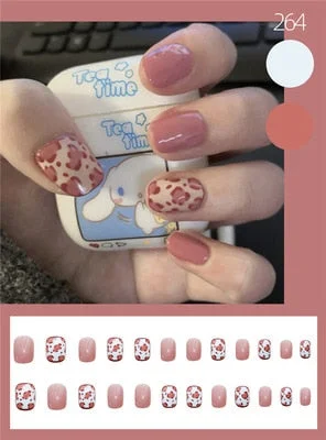 Nails Art Fake Nail Tips Press on Tipsy with Glue Coffin Stick Designs Clear Display Set Full Cover Artificial Short kiss square-Nail Inspo