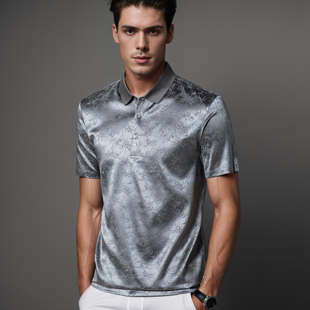 Chemise boutonnée en soie à la mode pour hommes- SOIE PLUS