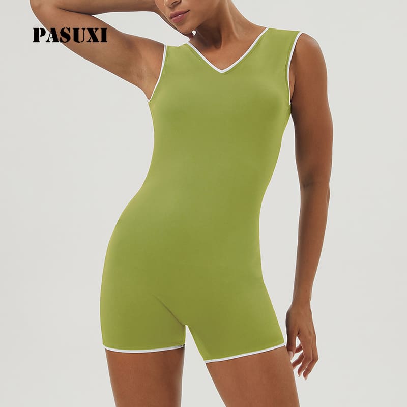 PASUXI Women's Athletic Romper - Fruit Green Sports Bodycon Jumpsuit for Fitness Training