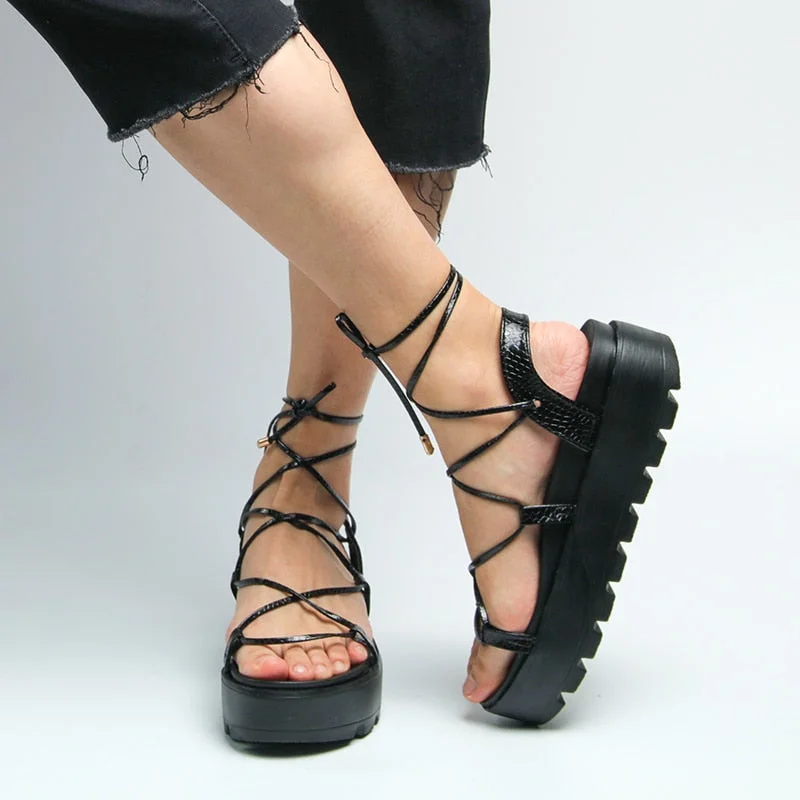 Nigikala Nigikala Women Summer Sexy Wedge Platform Sandals Female Casual INS Heel Shoes Cross Straps Shoes Ladies Fashion Outdoor Footwear 1127-0