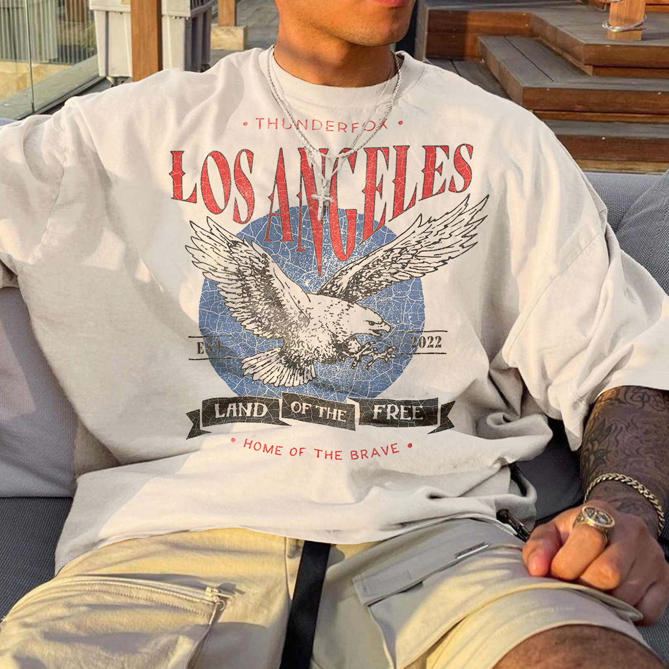 Retro Men's Los Angeles Print Oversized T-shirt