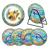 4PCS Diamond Painted Acrylic Dolphin Placemats Insulated Dish Mats with Holder