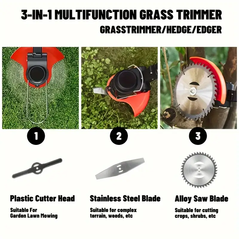 小型便携式家用电动割草机，锂离子电池无线手持割草机，多功能花园割草机 3 合 1 无线割草机带 3 个刀片和可充电的无线割草机爸爸复活节礼物 5