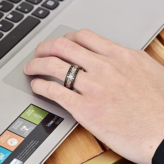 6MM 8MM 10MM Black with Rose Gold Tungsten Celtic Dragon Knot with Resin Inlay and Rose Gold Inside Tone Rings