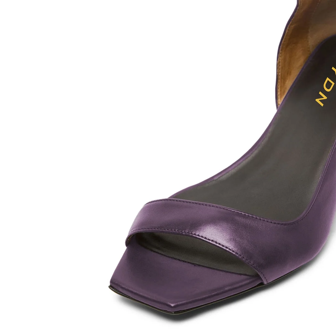 Purple Vegan Leather Open-Toe Chunky Heel Zipper Sandals for Women